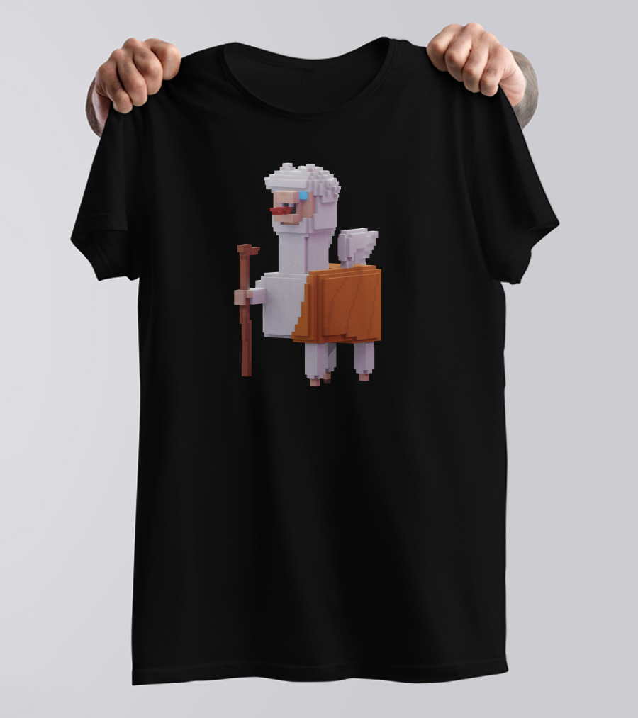 Pacaverse Alpacadabraz Pixel Alpaca Character With Stick And Saddle T-Shirt