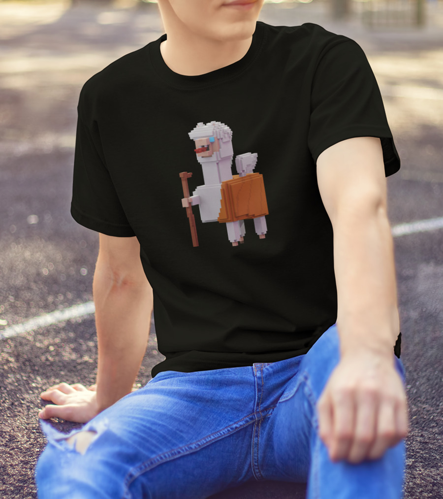 Pacaverse Alpacadabraz Pixel Alpaca Character With Stick And Saddle T-Shirt