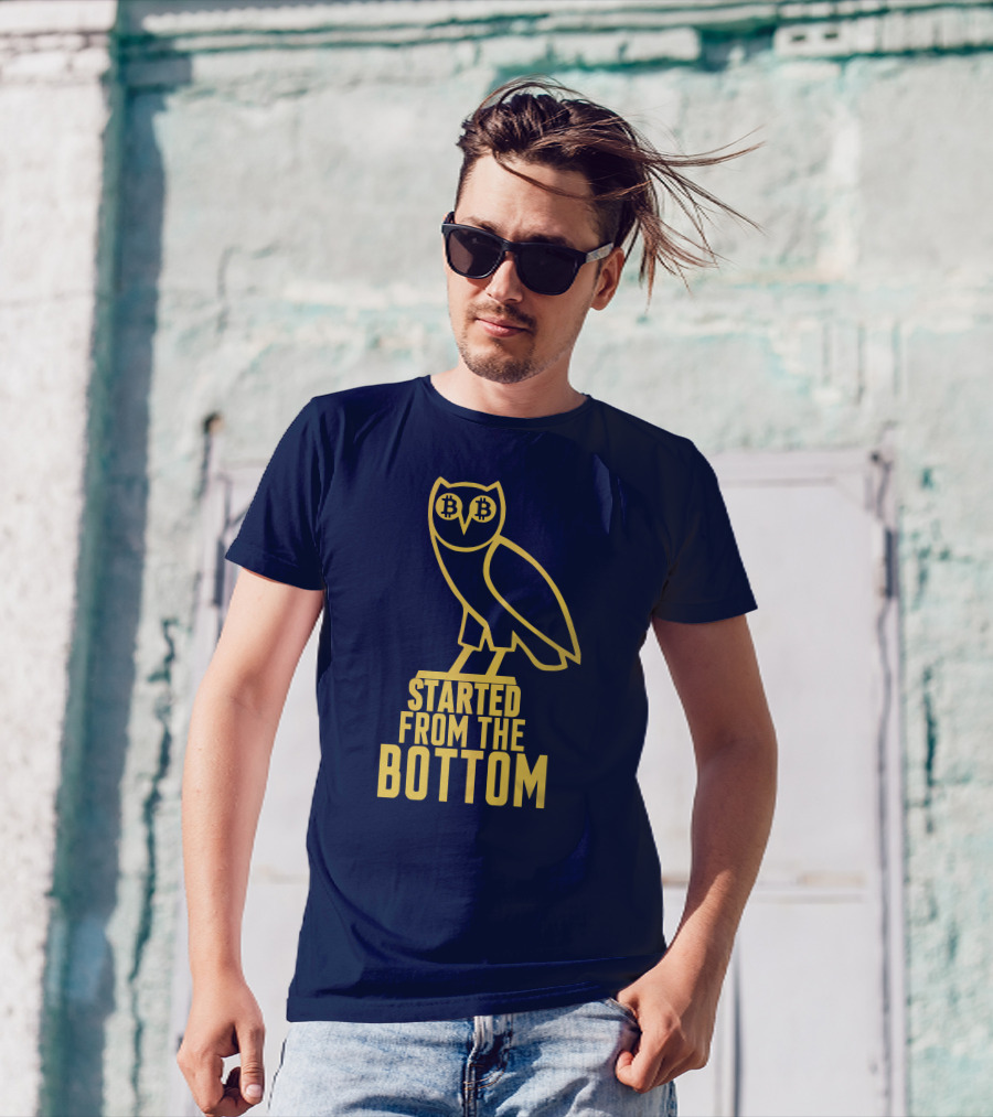 Mr Hodl Bitcoin Started From The Bottom Owl Bitcoin Eyes T-Shirt