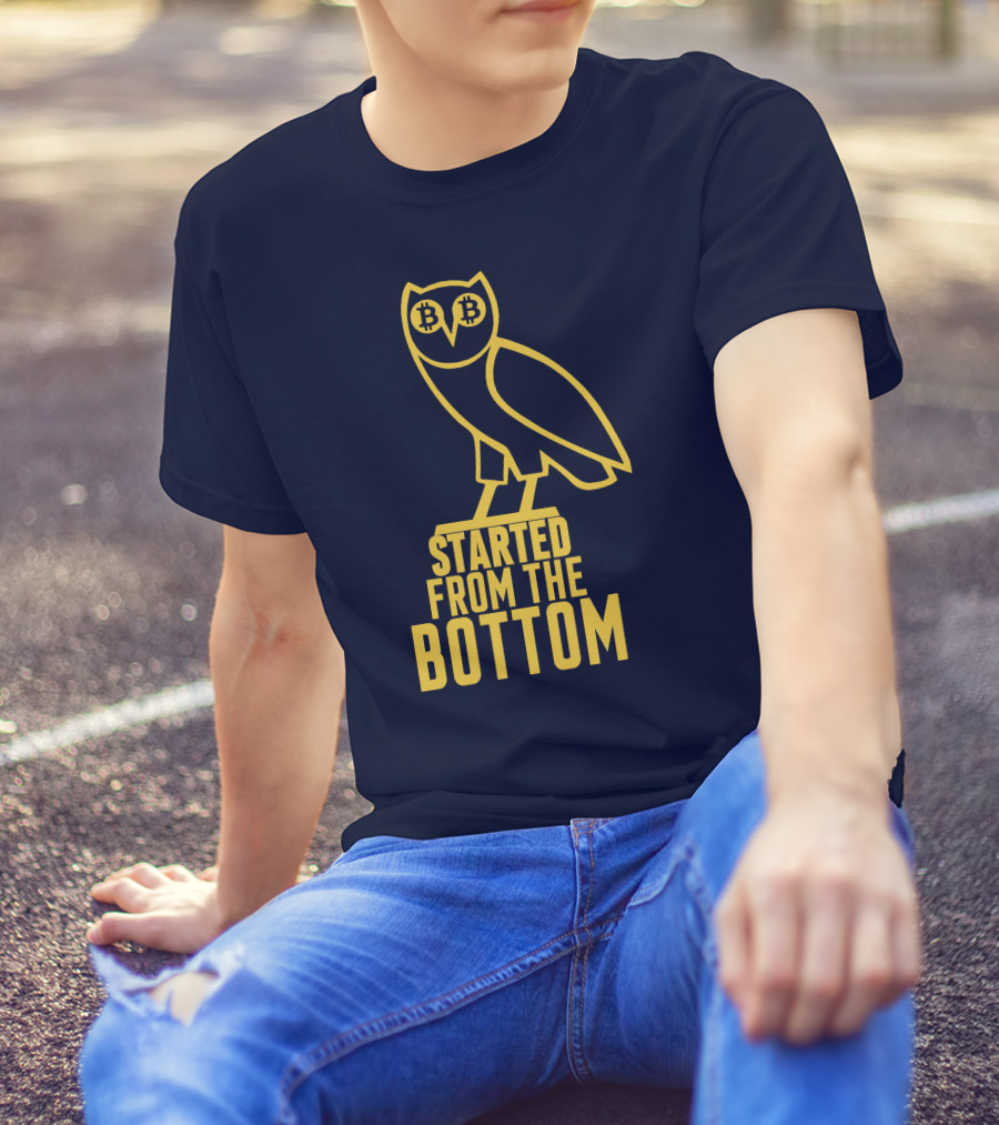 Mr Hodl Bitcoin Started From The Bottom Owl Bitcoin Eyes T-Shirt