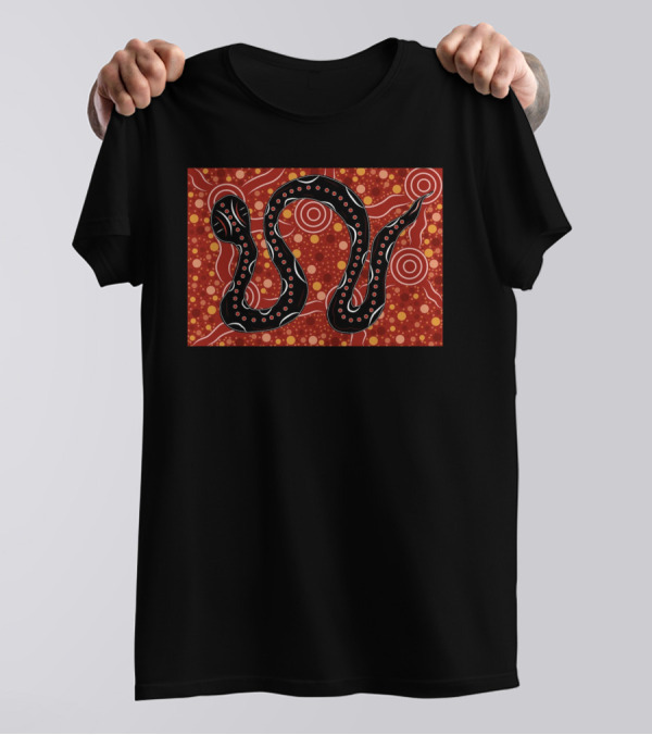 Mhugga Gavin Smith Indigenous Snake Art Red T-Shirt