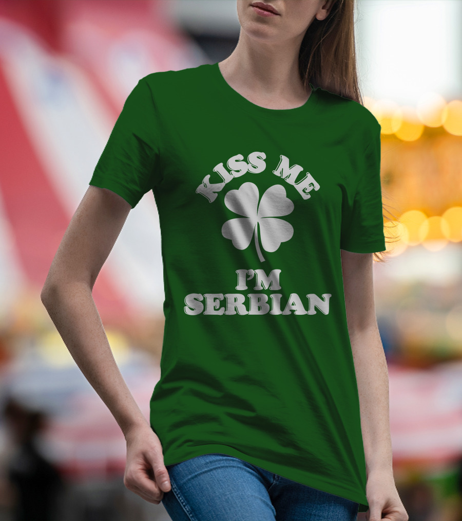 Kiss Me I’m Serbian Four-Leaf Clover St. Patrick’s Day T-Shirt