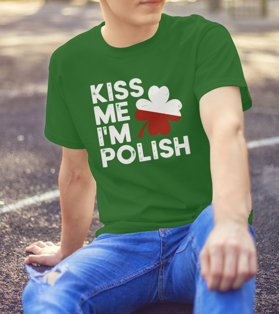 Kiss Me I'm Polish Cloverleaf St. Patrick's Day T-Shirt