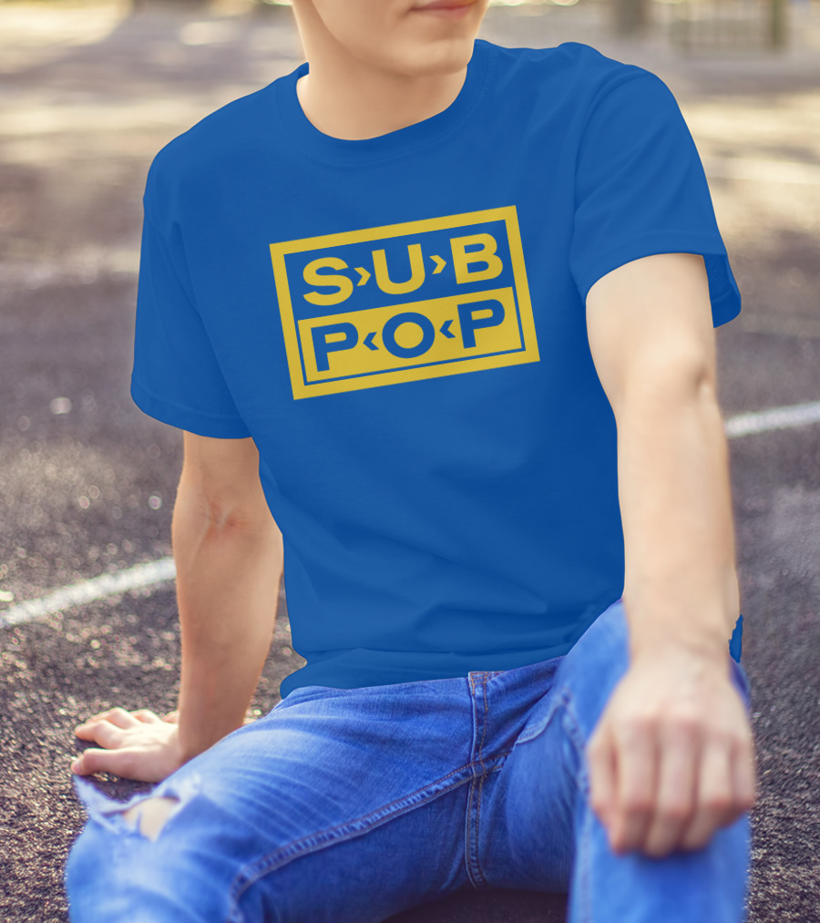 Sub Pop Records Megamart Store Logo Blue Background T-Shirt