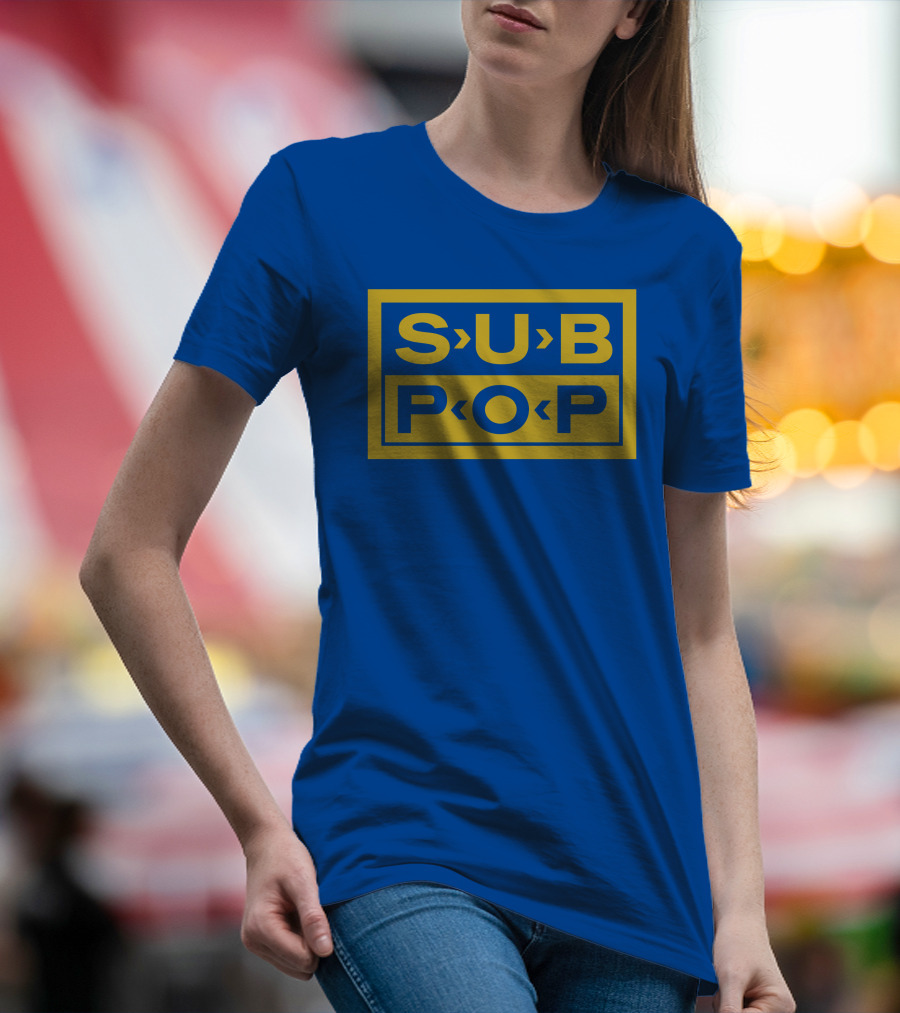Sub Pop Records Megamart Store Logo Blue Background T-Shirt