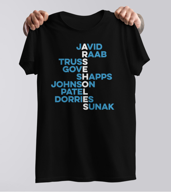 Javid Raab Truss Gove Shapps Johnson Patel Dorries Sunak Vertical Names T-Shirt