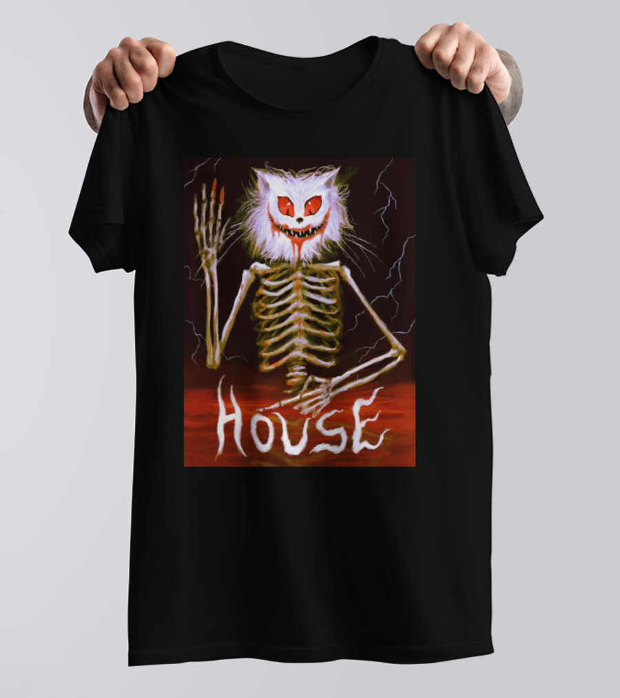 House Skeleton Cat Spirit With Lightning T-Shirt
