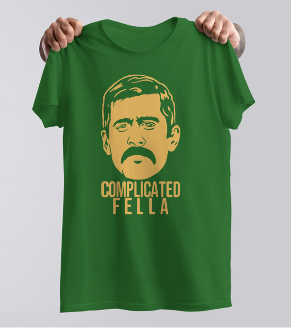 Complicated Fella Graphic With Mustache On Green Background T-Shirt