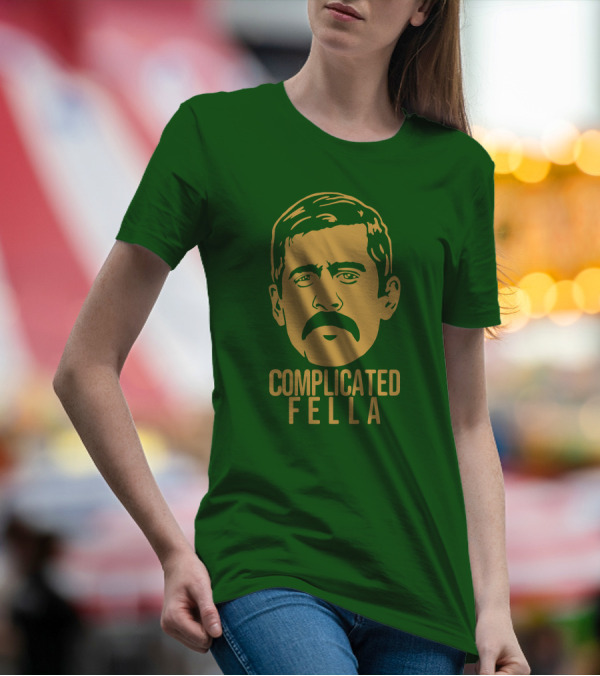Complicated Fella Graphic With Mustache On Green Background T-Shirt