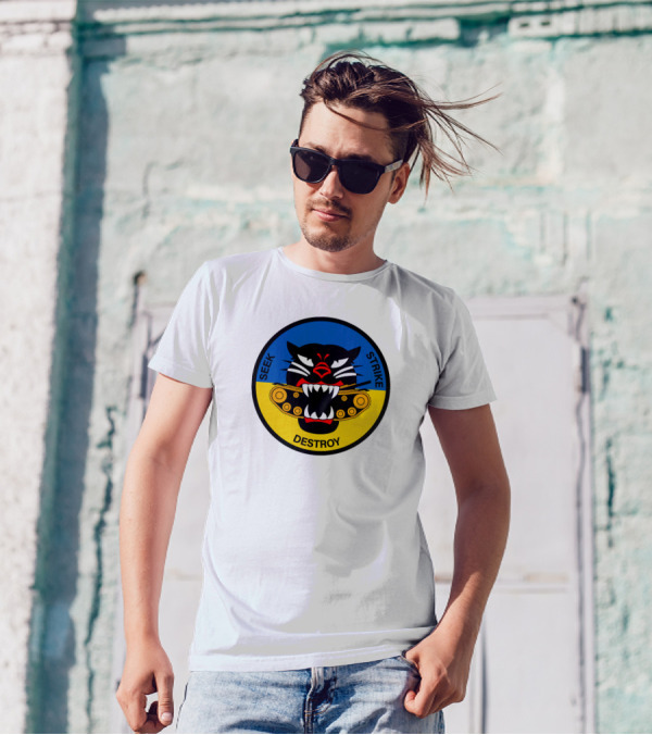 Seek Strike Destroy Panther Emblem With Tank Tracks T-Shirt