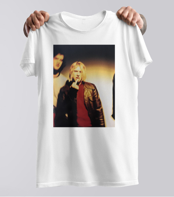 Kurt Cobain Leather Jacket Red Sweater Iconic Image T-Shirt