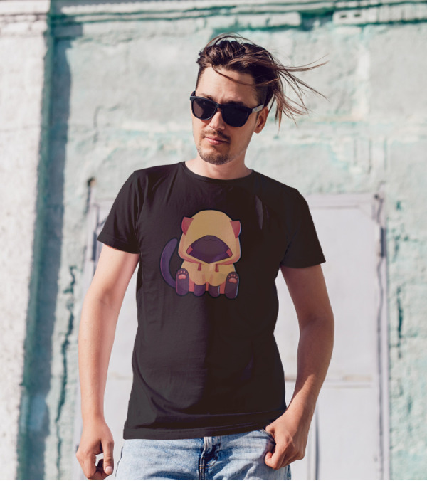 Wolfy The Witch Sitting Cat In Hooded Cloak With Paws Showing T-Shirt