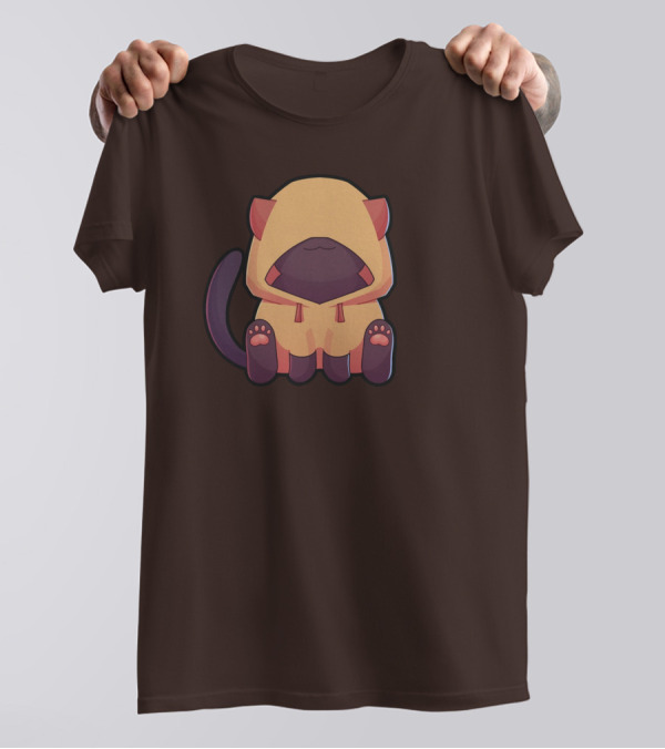 Wolfy The Witch Sitting Cat In Hooded Cloak With Paws Showing T-Shirt