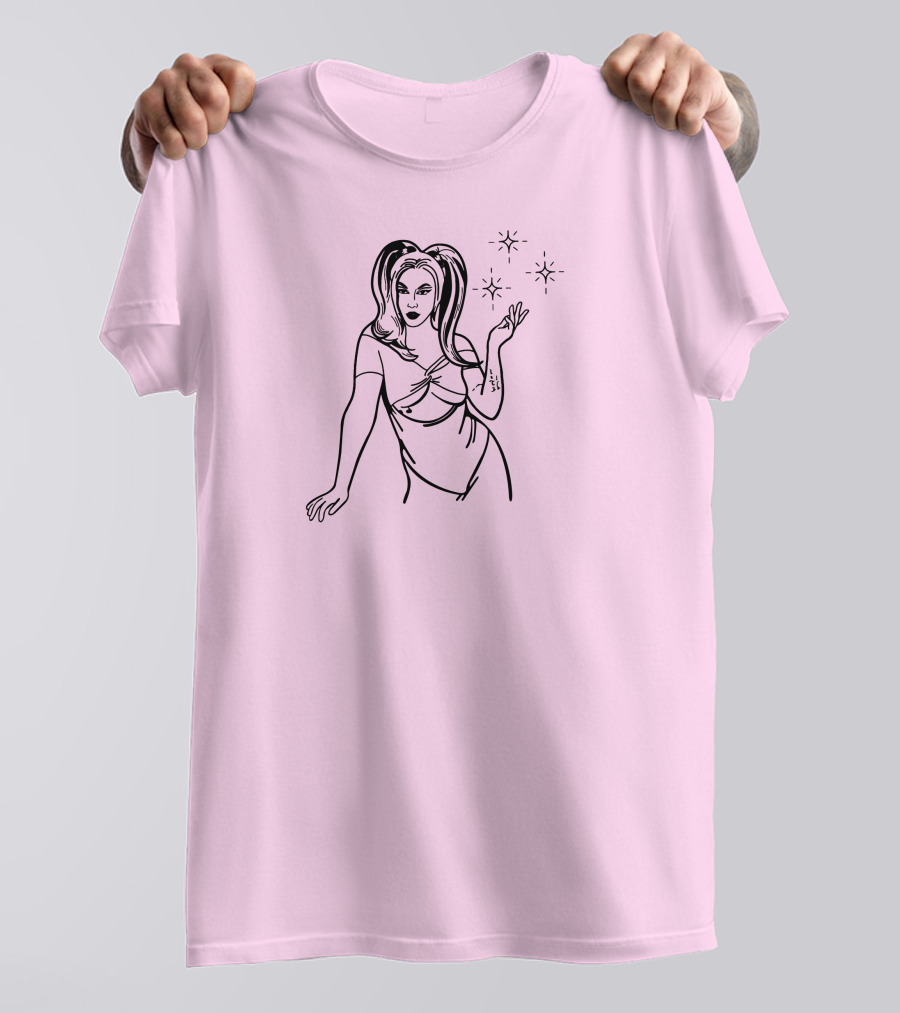 Chrissy Chlapecka Sketch With Stars On Pink Background T-Shirt