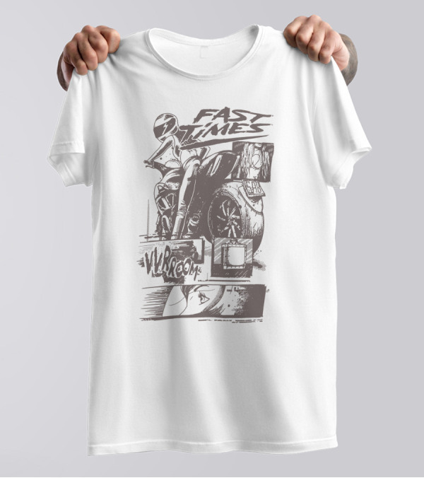 FAST TIMES VROOM MOTORCYCLE RIDER ACTION PANELS T-Shirt