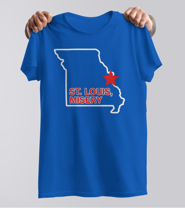 St Louis Misery Red Star On Missouri State Outline Blue Background T-Shirt