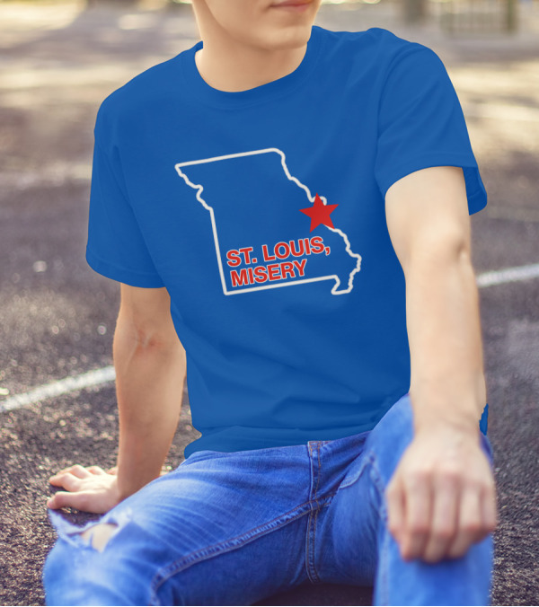 St Louis Misery Red Star On Missouri State Outline Blue Background T-Shirt