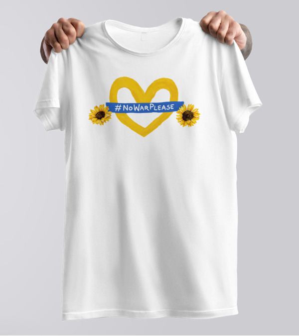 NoWarPlease Yellow Heart Sunflowers Russian Message T-Shirt