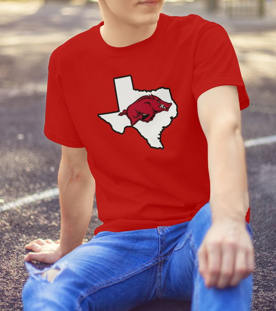 Arkansas Razorbacks Strong Hog Over Texas Map T-Shirt