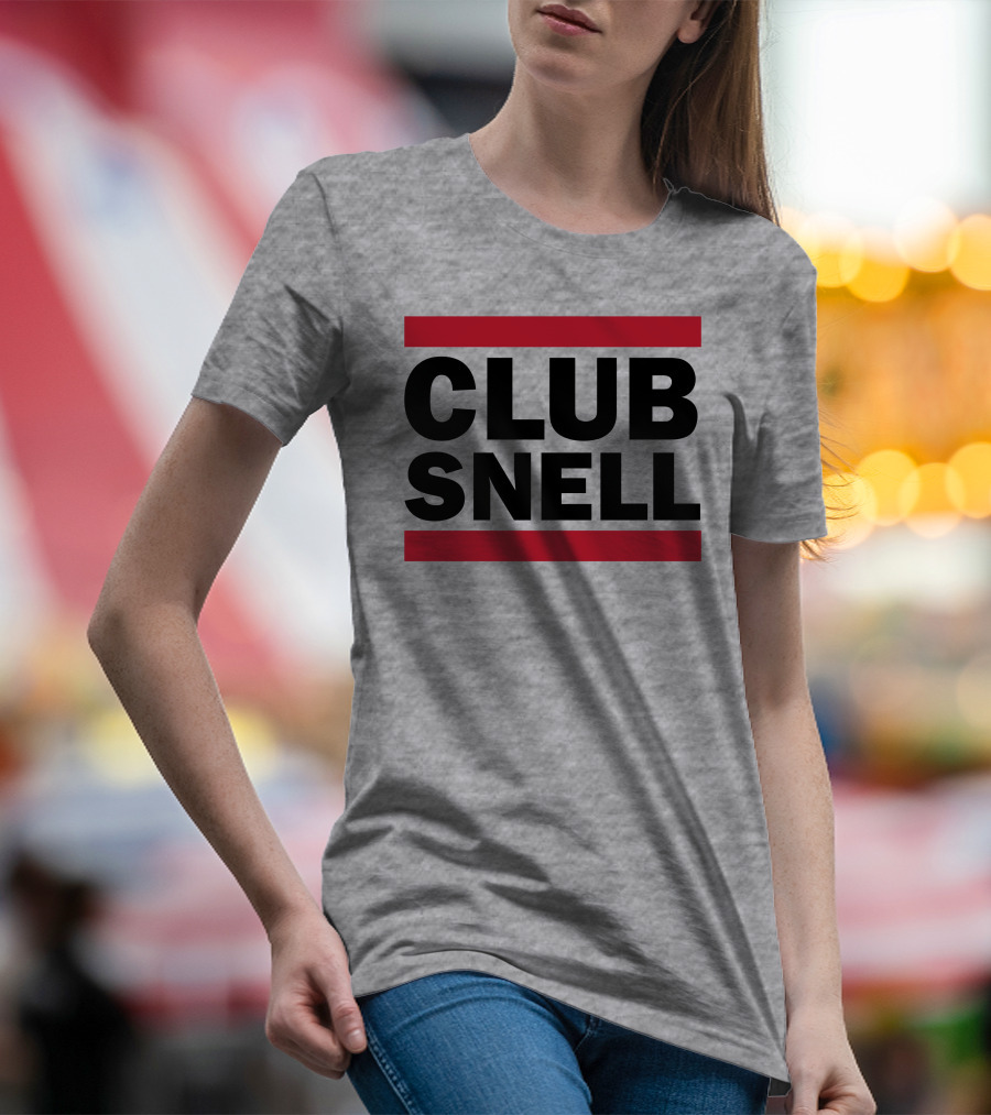 Club Snell Bold Black Text With Red Stripes On Gray Background T-Shirt