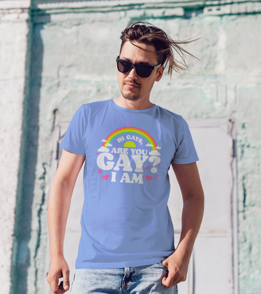 Hi Gays Are You Gay I Am Rainbow Hearts T-Shirt