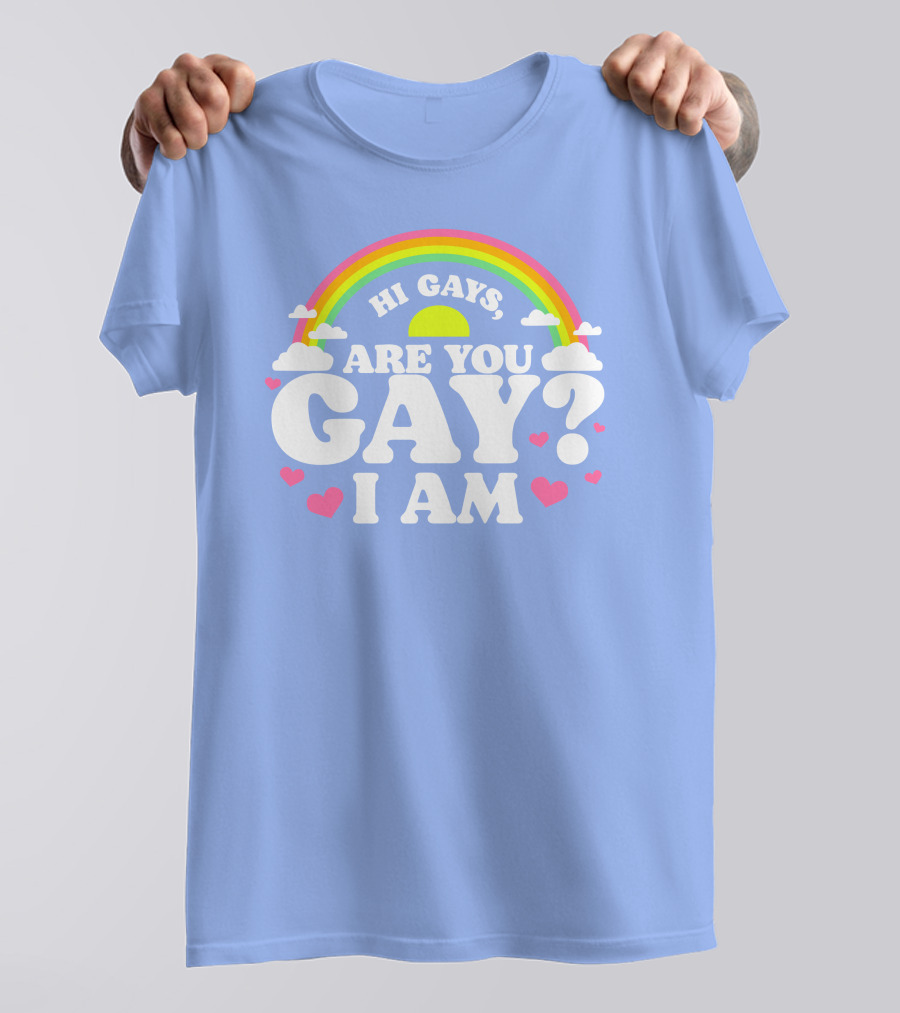 Hi Gays Are You Gay I Am Rainbow Hearts T-Shirt