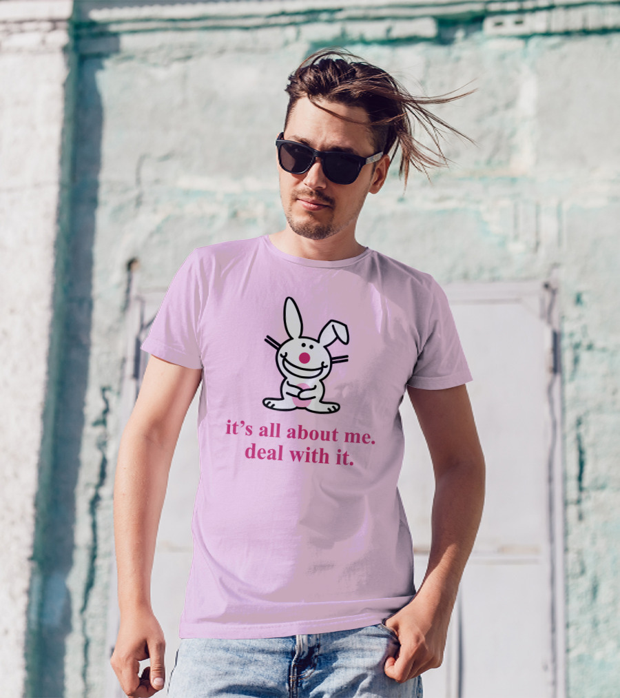 Emtlina It's All About Me Deal With It Bunny Pink Background T-Shirt