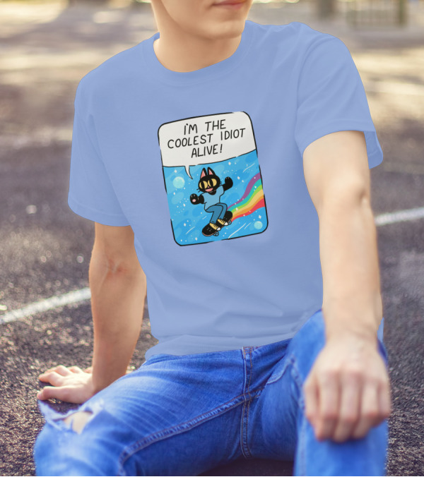 I'm The Coolest Idiot Alive Cat Riding Rainbow Skateboard T-Shirt