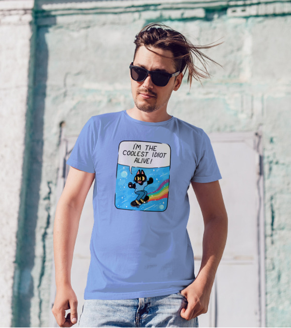Mollyjohnt I'm The Coolest Idiot Alive Skateboarding Cat With Rainbow Trail T-Shirt