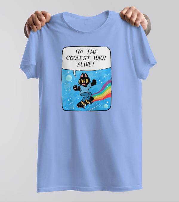 Mollyjohnt I'm The Coolest Idiot Alive Skateboarding Cat With Rainbow Trail T-Shirt