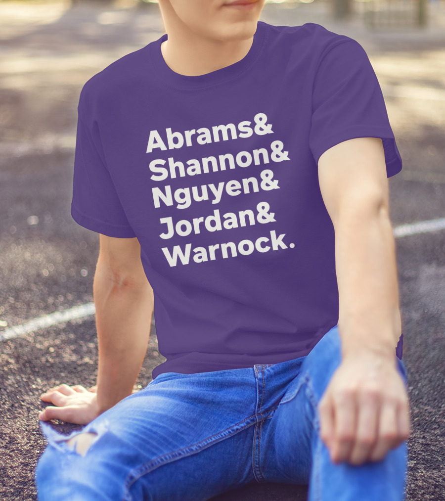 Abrams Shannon Nguyen Jordan Warnock Bold Text Purple Background T-Shirt
