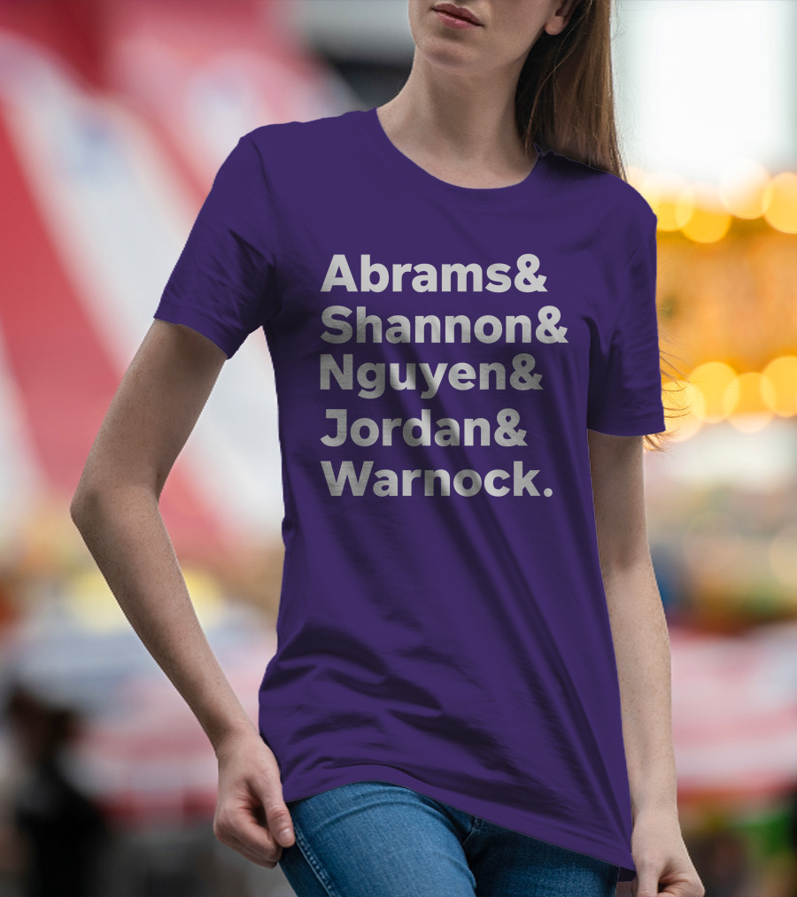 Abrams Shannon Nguyen Jordan Warnock Bold Text Purple Background T-Shirt