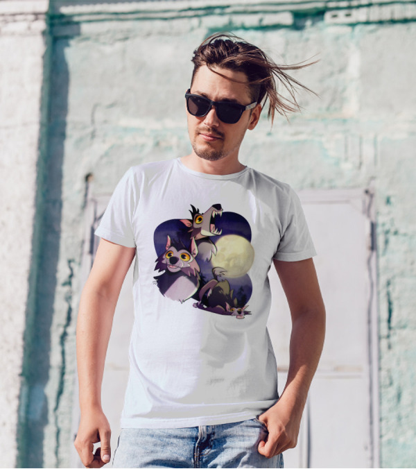 Three Wuff Moon Essential Wolves Howling Full Moon Night Sky T-Shirt