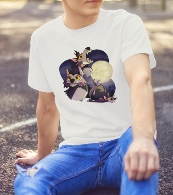 Three Wuff Moon Essential Wolves Howling Full Moon Night Sky T-Shirt