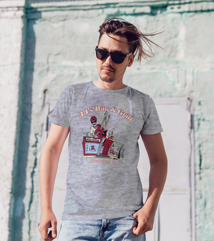 JJ's Bar And Grill Fayetteville AR Best Barstools Skeleton Playing Guitar T-Shirt
