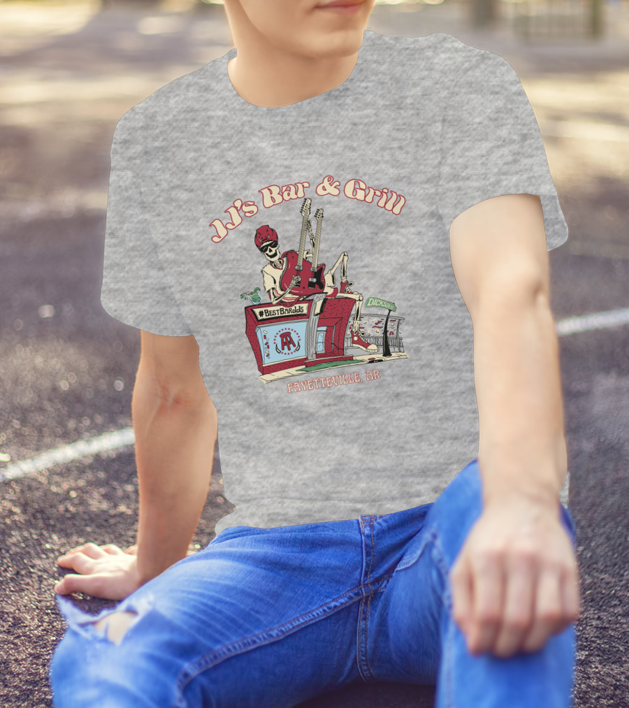 JJ's Bar And Grill Fayetteville AR Best Barstools Skeleton Playing Guitar T-Shirt