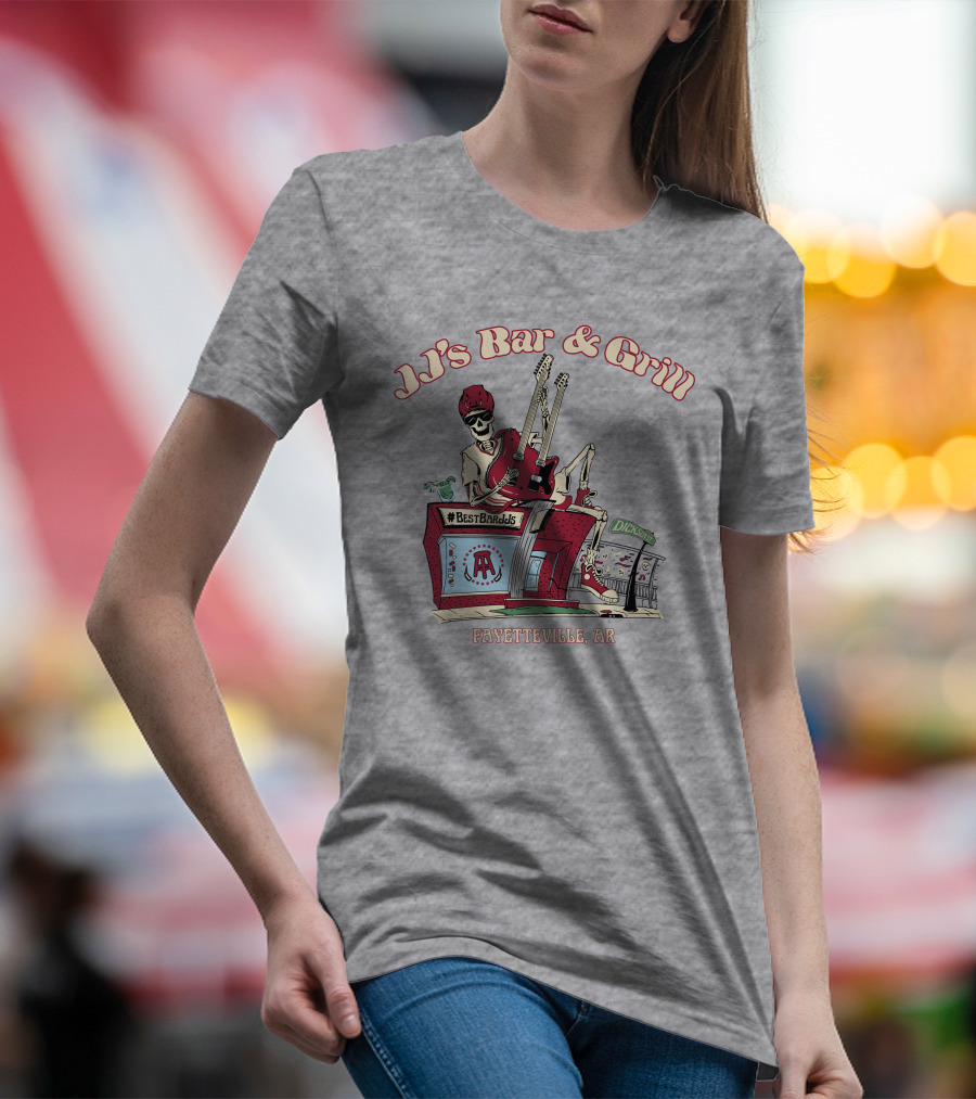 JJ's Bar And Grill Fayetteville AR Best Barstools Skeleton Playing Guitar T-Shirt