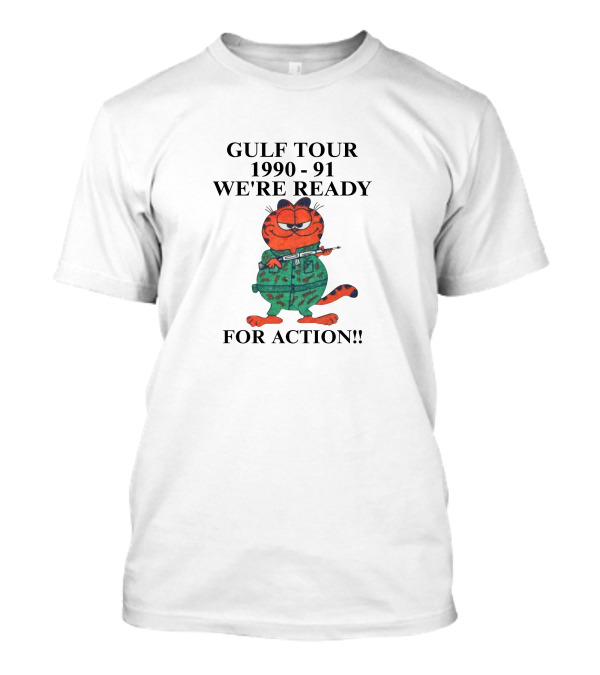Gulf Tour 1990-91 Garfield We're Ready For Action T-Shirt