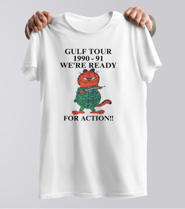 Gulf Tour 1990-91 Garfield We're Ready For Action T-Shirt