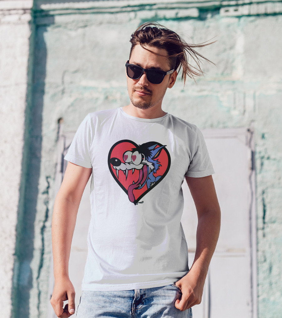 Vintage Rare Jesus Lizard 90s Tour Heart-Eyed Cartoon Wolf T-Shirt