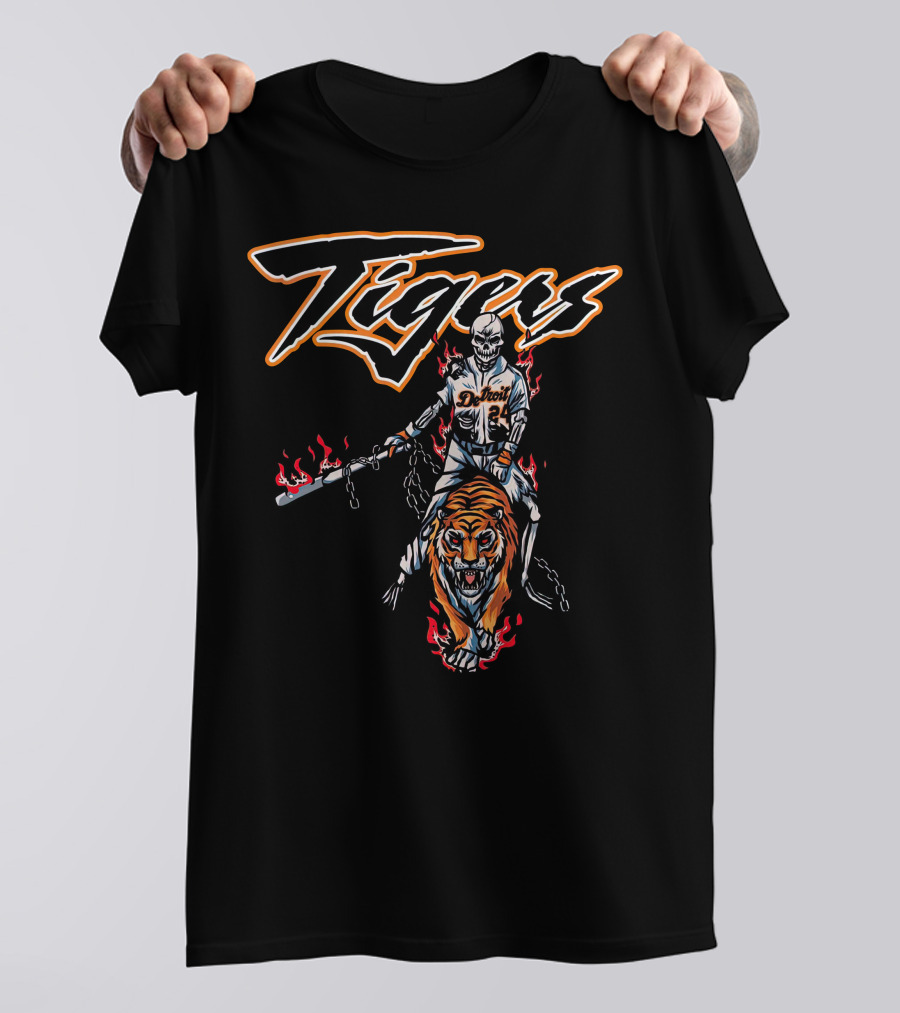 Detroit Tigers Cade Cunningham Flaming Rider And Tiger T-Shirt