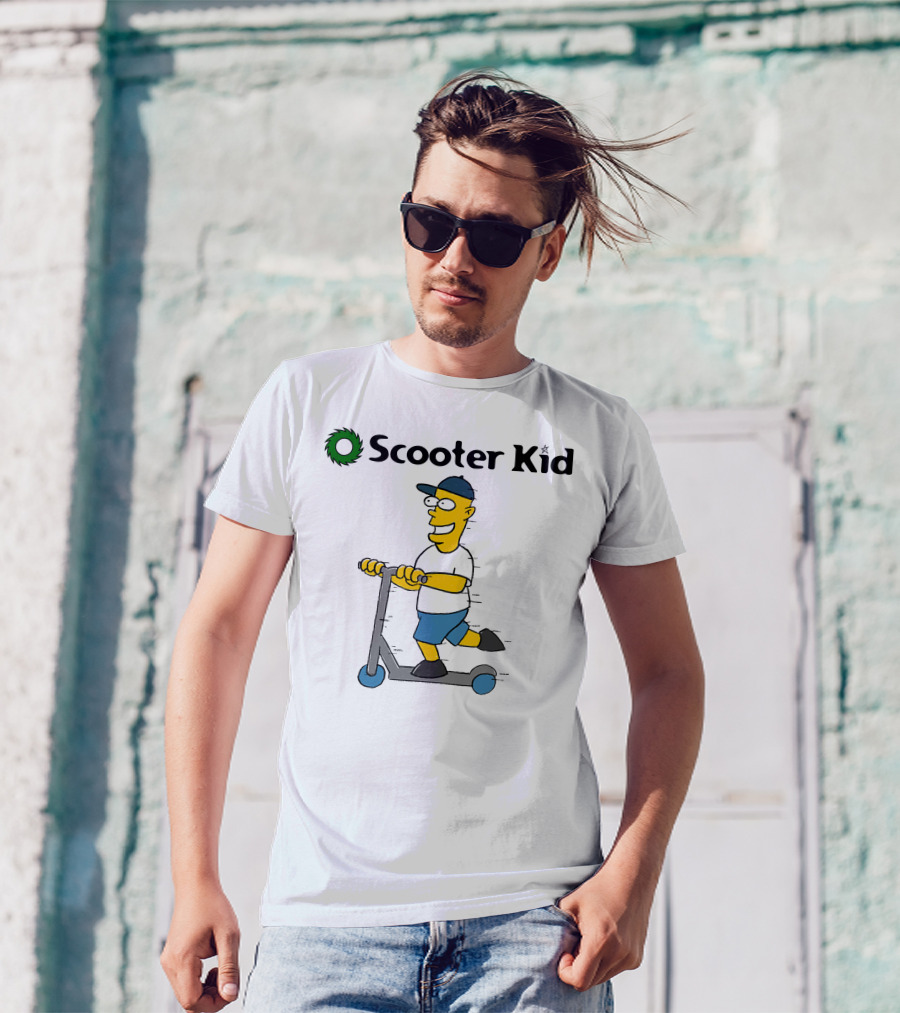 Scooter Kid Cartoon Character Riding Fun T-Shirt