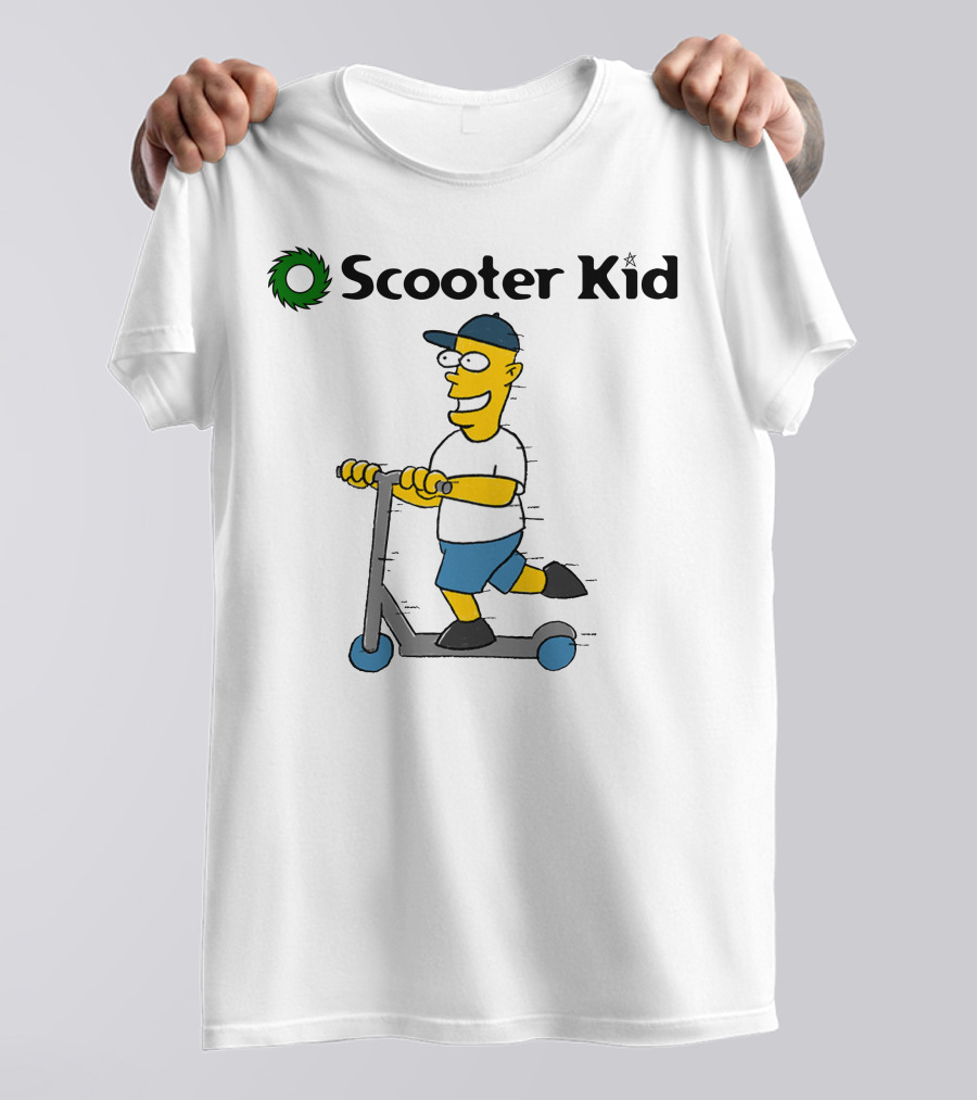 Scooter Kid Cartoon Character Riding Fun T-Shirt