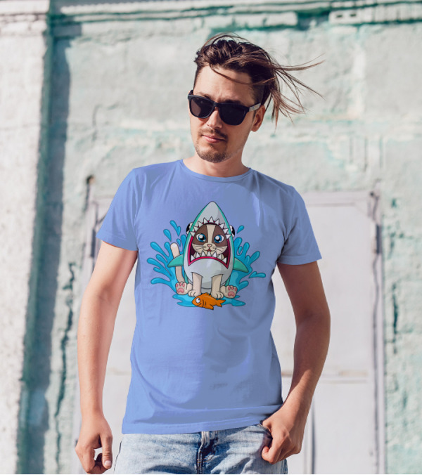Inquisitormaster Merch Cute Cat Shark Splash Fish T-Shirt