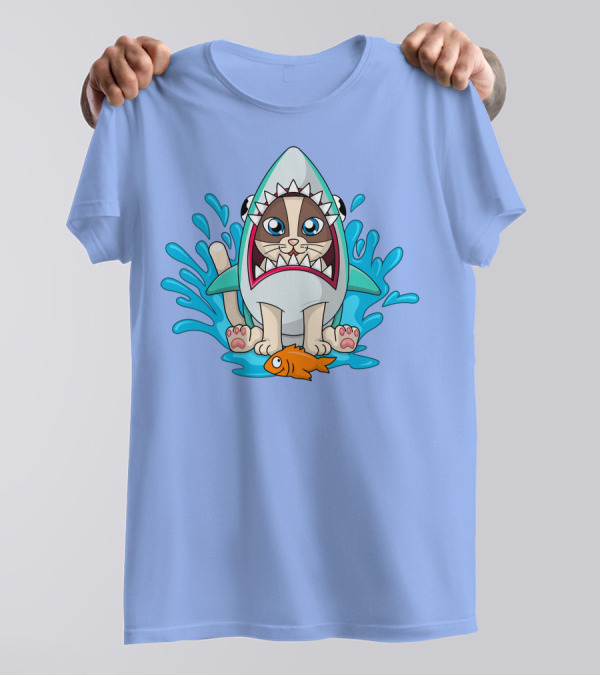 Inquisitormaster Merch Cute Cat Shark Splash Fish T-Shirt