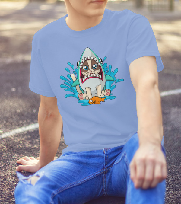 Inquisitormaster Merch Cute Cat Shark Splash Fish T-Shirt