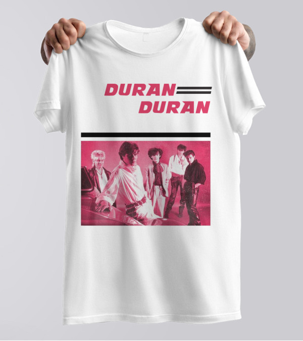 Duran Duran Band Photo With Stylized Logo And Pink Tone T-Shirt