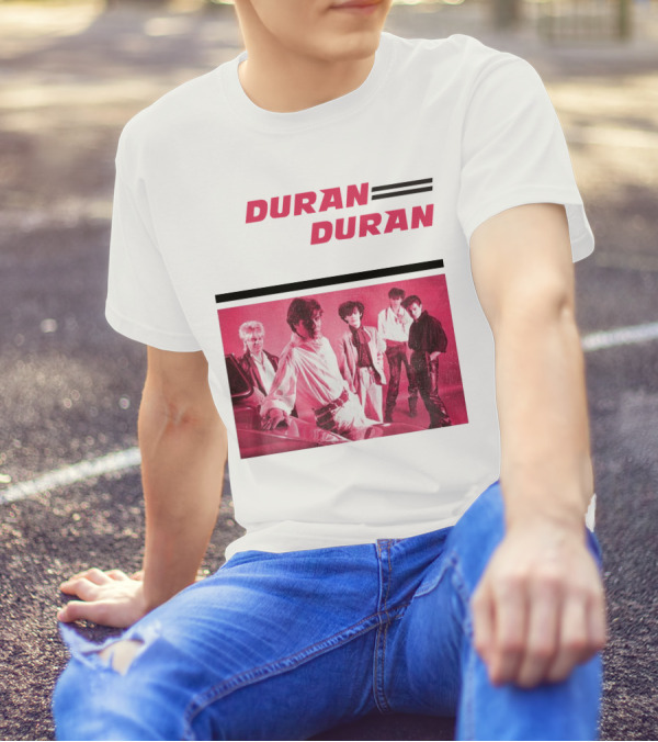 Duran Duran Band Photo With Stylized Logo And Pink Tone T-Shirt