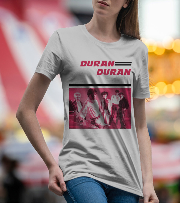 Duran Duran Band Photo With Stylized Logo And Pink Tone T-Shirt