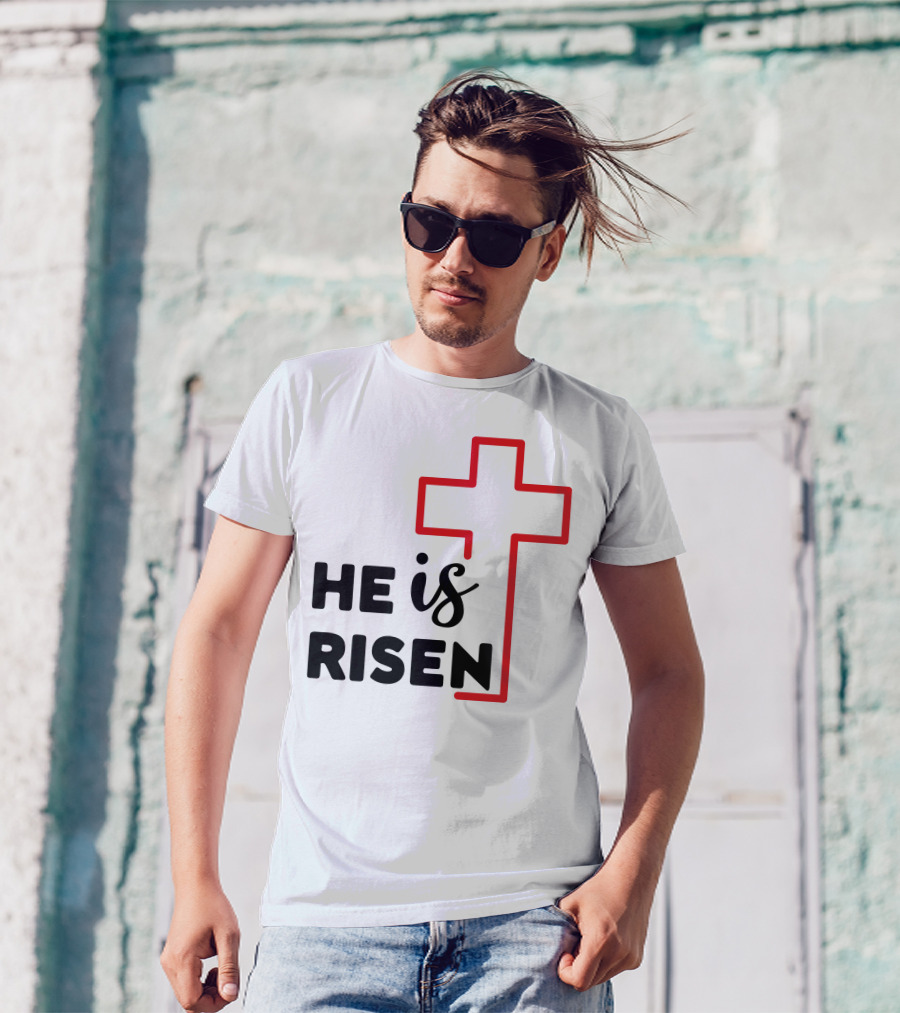 HE IS RISEN Cross Outline T-Shirt
